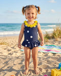 3D Floral Applique Polka-Dot Print Swimsuit