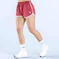 4th birthday shorts, burgundy with white side trim and elastic waist