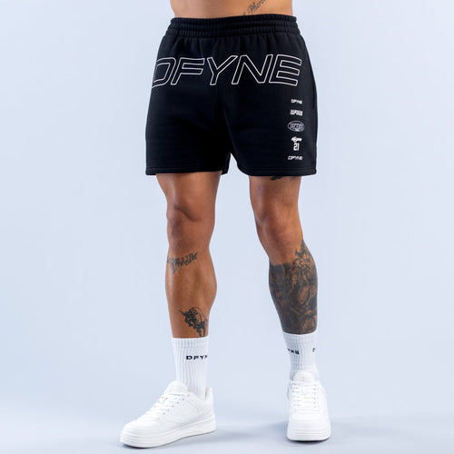 Black DFYNE logo jogger shorts with elastic waistband and side pockets