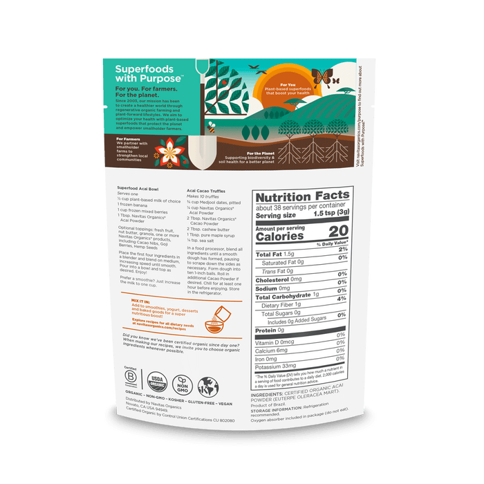 Navitas Organics Acai Powder 4 oz back of bag