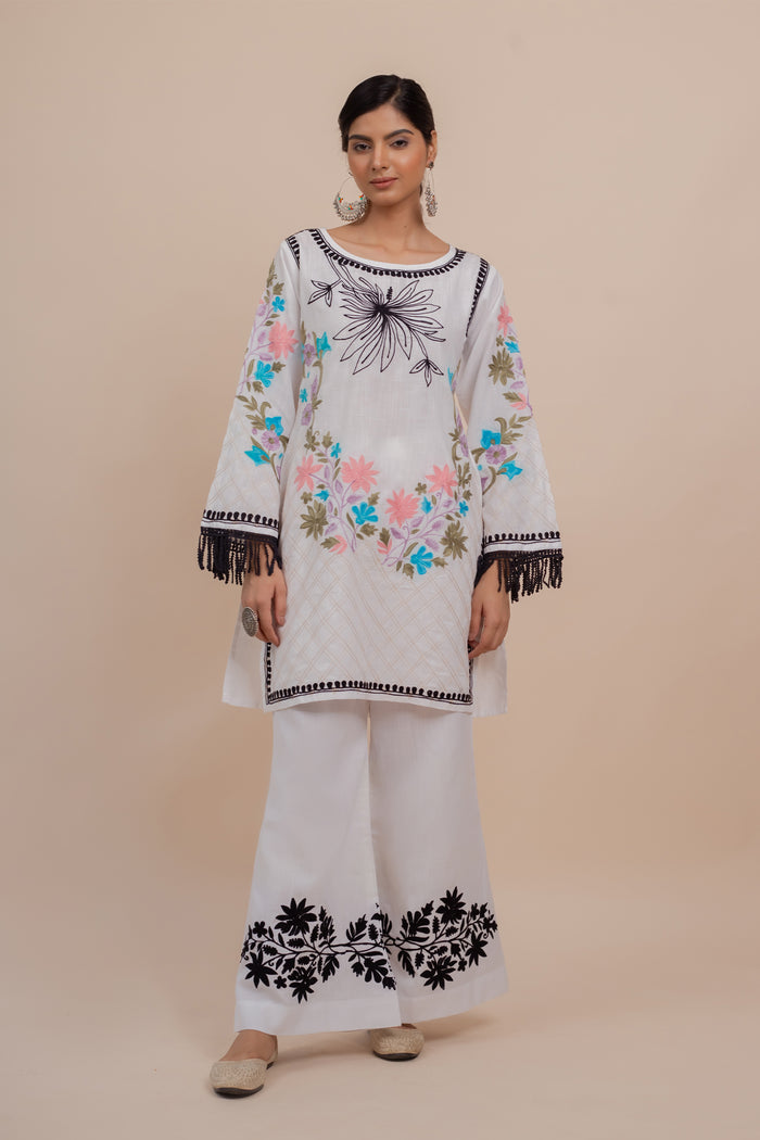 ADA in Falak Kashmiri Kurta Set - White