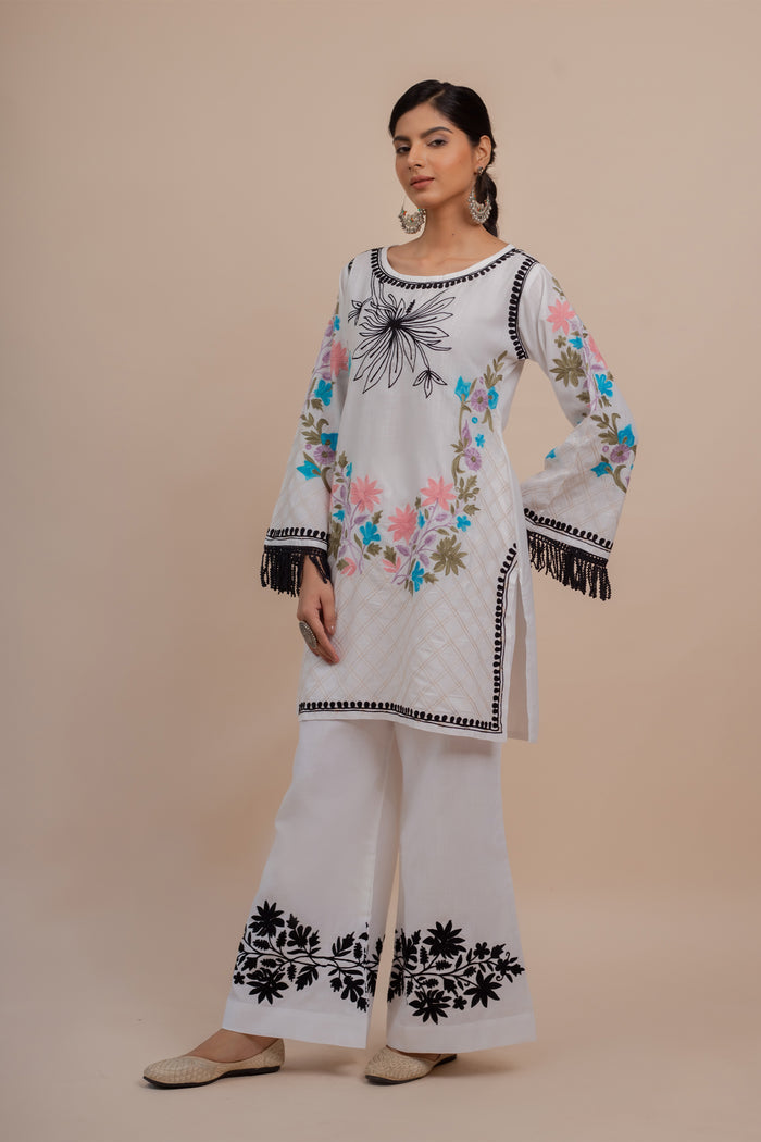 ADA in Falak Kashmiri Kurta Set - White