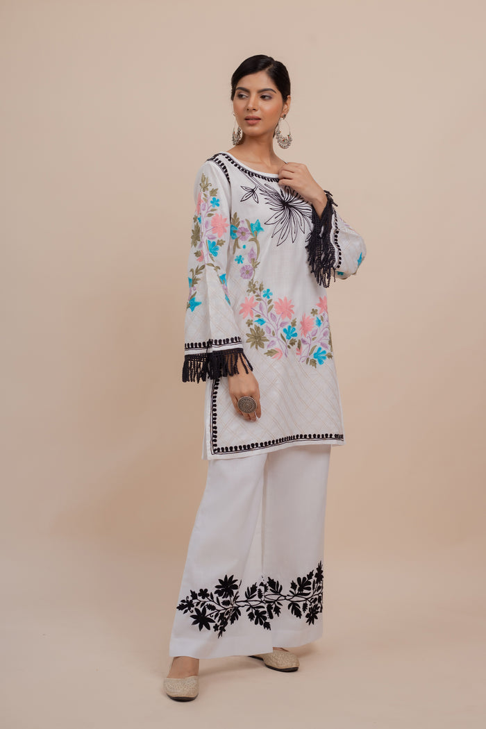 ADA in Falak Kashmiri Kurta Set - White