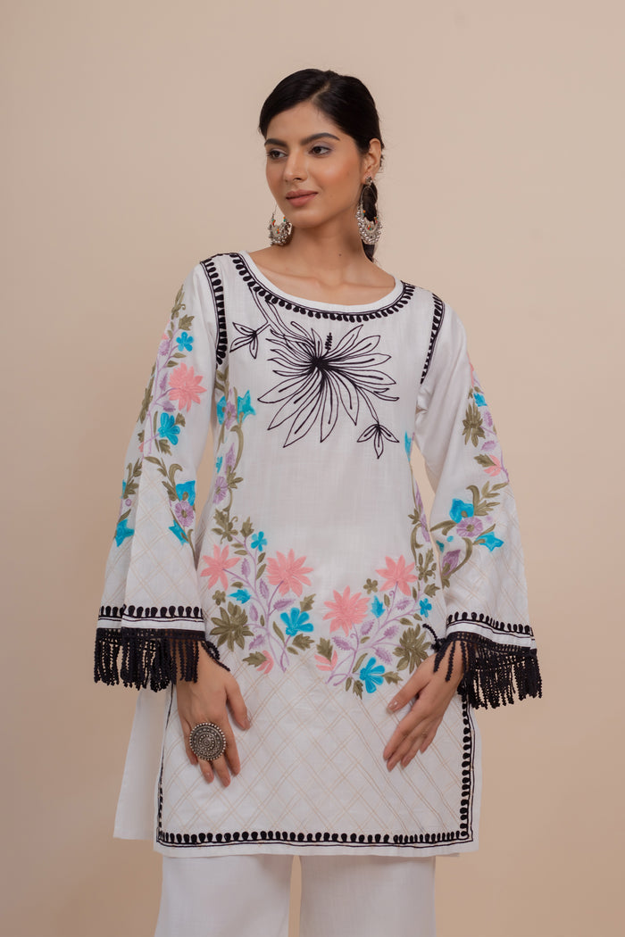ADA in Falak Kashmiri Kurta Set - White