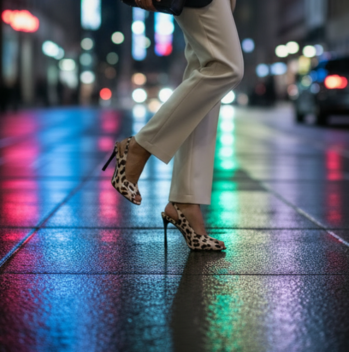 Clearcut Cheetah Patent Peep Toe Slingback Stiletto Heels