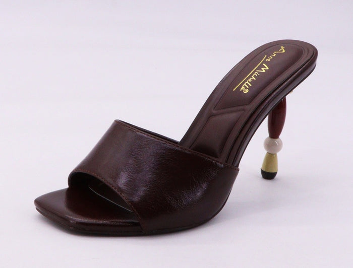 Egypt Brown Sculptural Mule Heels – Open Toe Slip-On Heels for Women