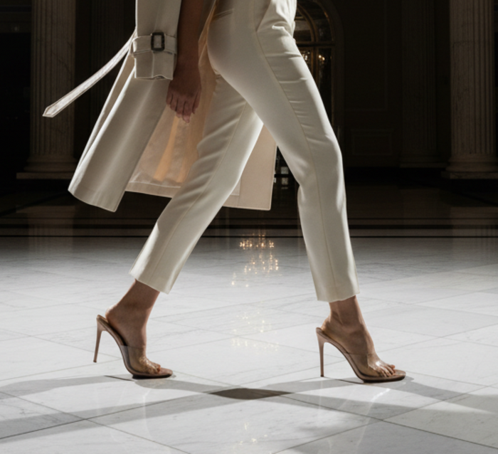 Anne Michelle Showy Clear PVC Stiletto Mule Heels – Open Toe Slip-On High Heels