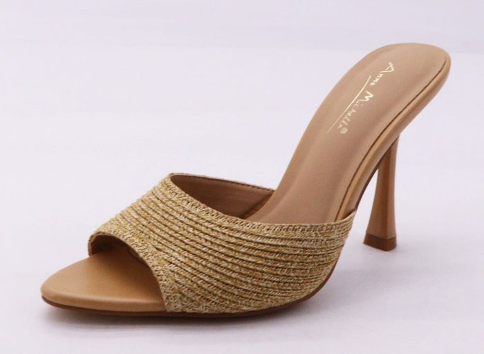 Raffia Woven Stiletto Mule Heels – Slip-On Open Toe High Heels