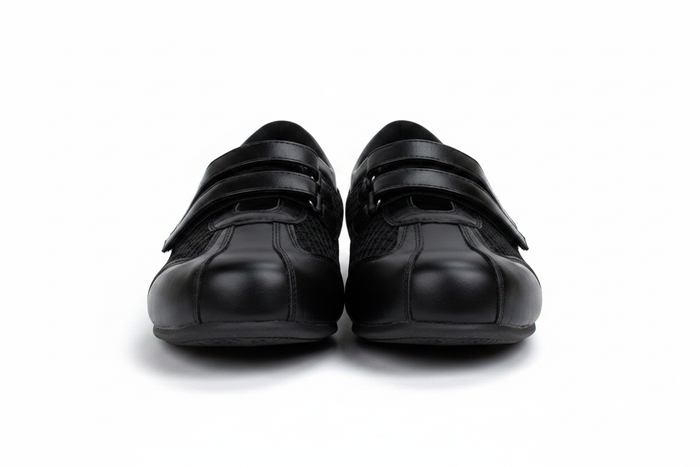 Balleta Black Velcro Flats — Women's Mesh Double-Strap Shoes