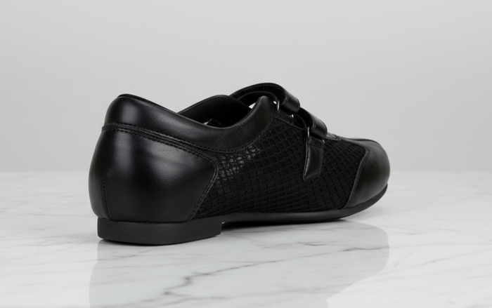 Balleta Black Velcro Flats — Women's Mesh Double-Strap Shoes