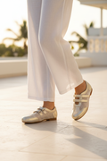 Balleta Pearl Gold Velcro Flats — Women's Mesh Double-Strap Shoes