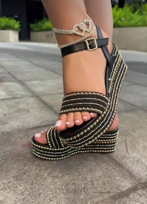Women's Bamboo Beyond Crystal Embellished Platform Wedge Sandals