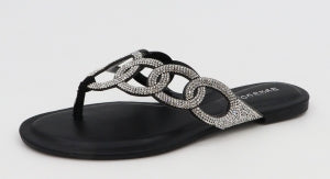 Women's Bamboo Chain Cutout Thong Flat Sandals - Black & Gold