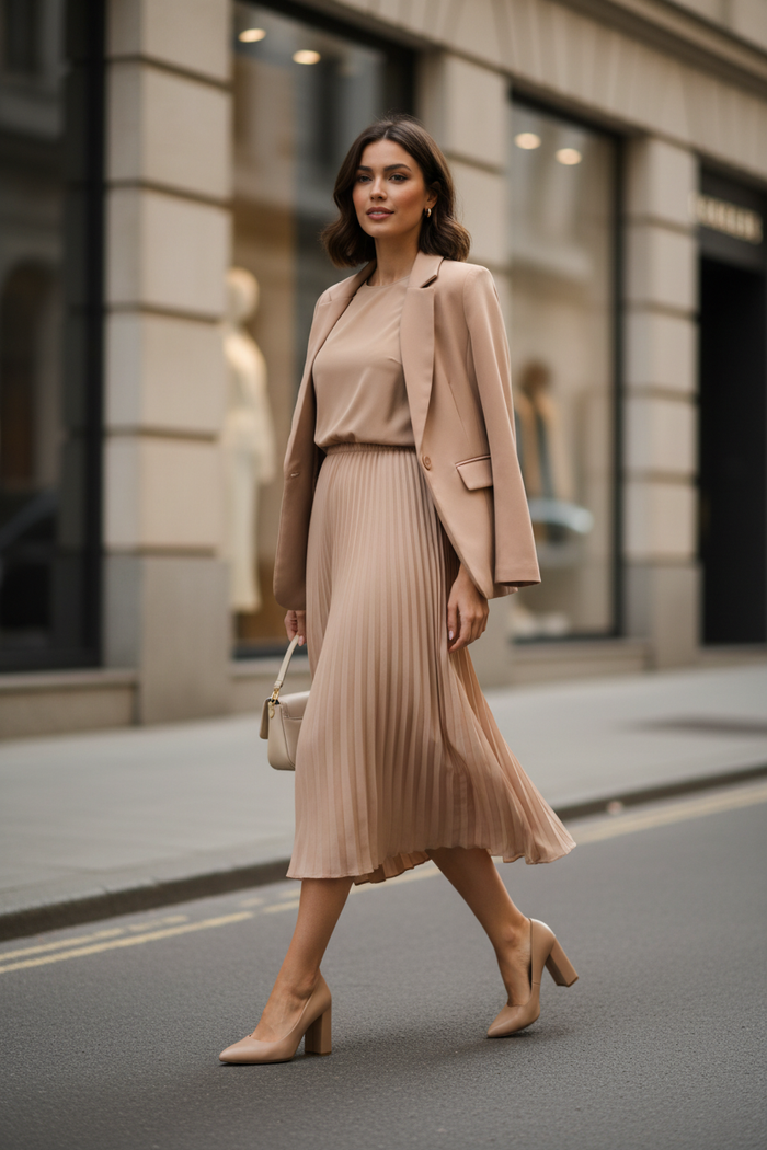 High-Vamp Block Heel Pump – Nude
