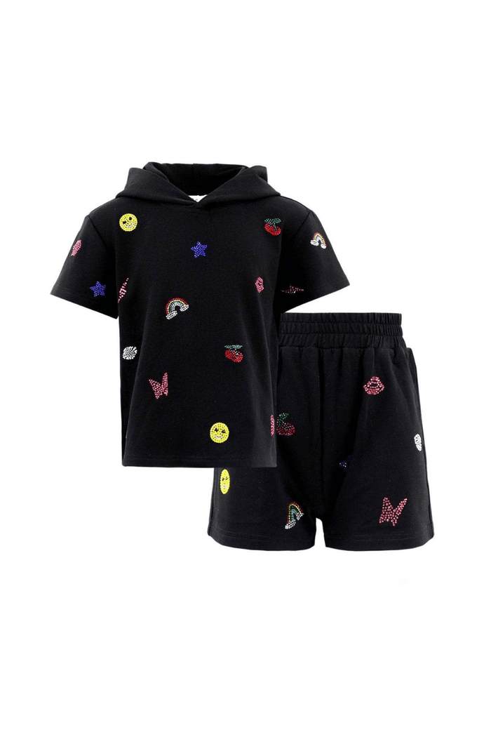 Lola + The Boys Sets Black Crystal Doodle Short Set