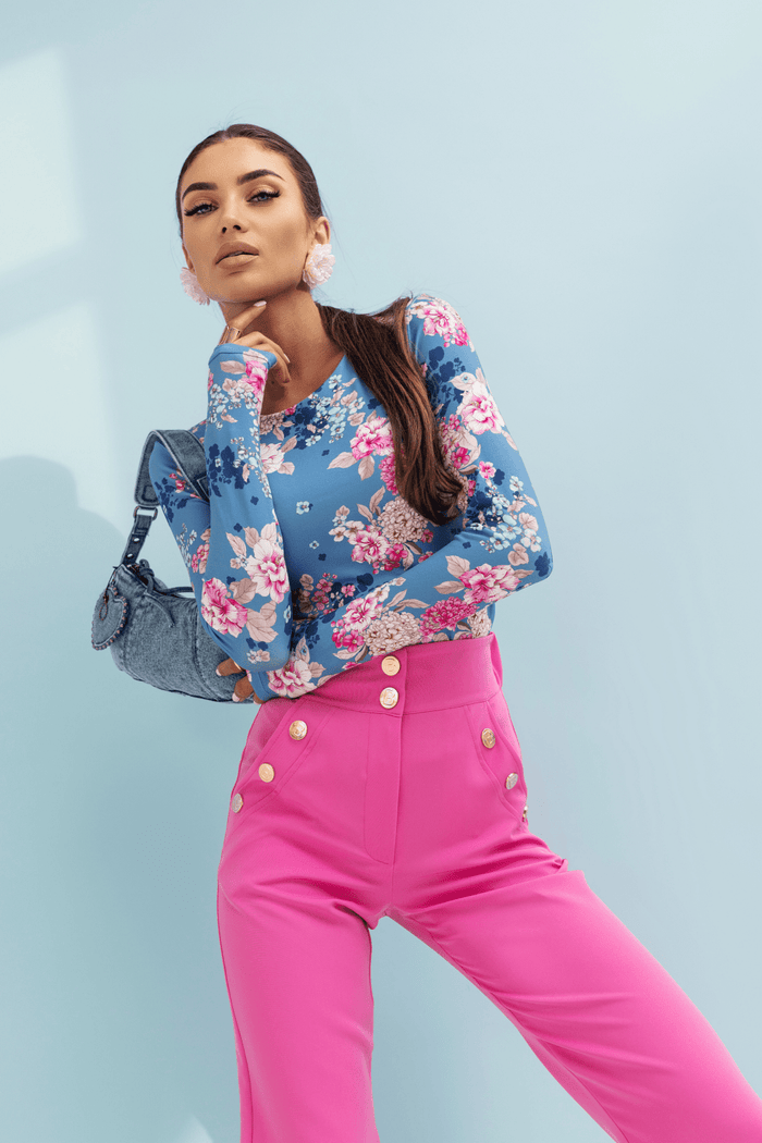 Bluzka SHIRA długi rękaw - blue flowers Roberto Fashion Store Roberto Fashion Store Set 5907378518357 XS/S