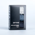 Men's boxer briefs 3-pack with folded pairs shown in dark and light colors