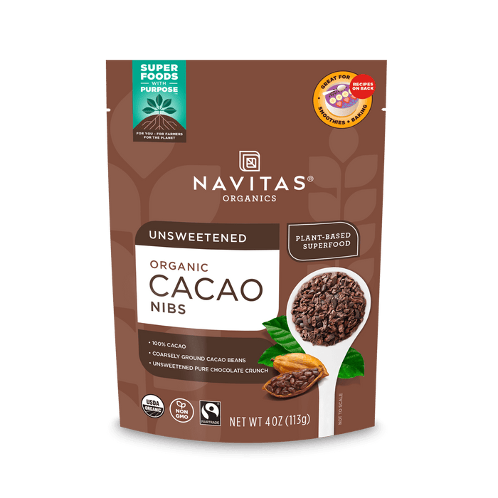 Navitas Organics 4oz Cacao Nibs front of bag