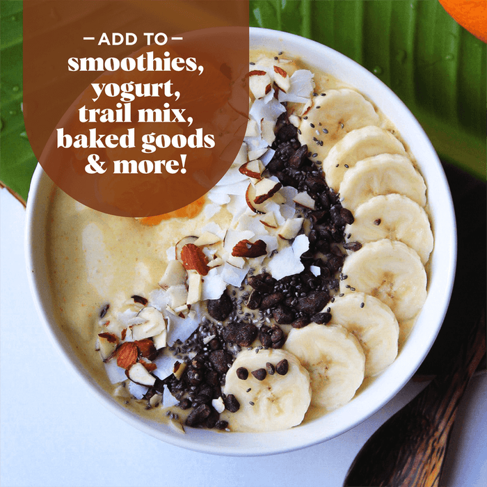 Add Navitas Organics Cacao Sweet Nibs to smoothies, yogurt, trail mix, baked goods & more!