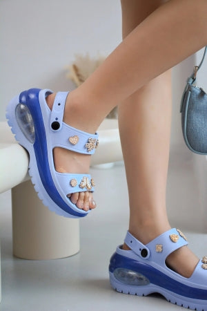 Women's Blue Double Strap Sling-Back Water Resistant Sandals