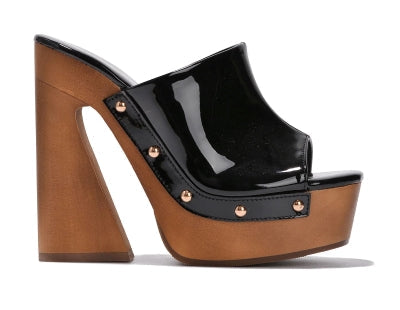 Cape Robbin Moika Square Toe Platform Sculptured Block Heel Women Mule-Tan