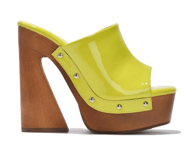 Cape Robbin Moika Square Toe Platform Sculptured Block Heel Women Mule-Tan