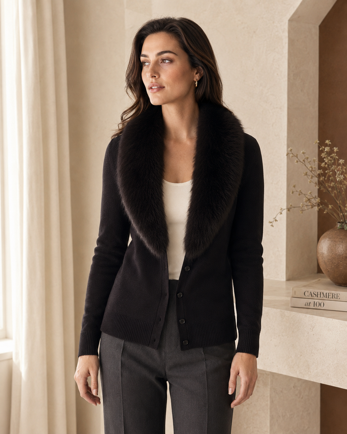 Cashmere Cardigan with Fur Collar
