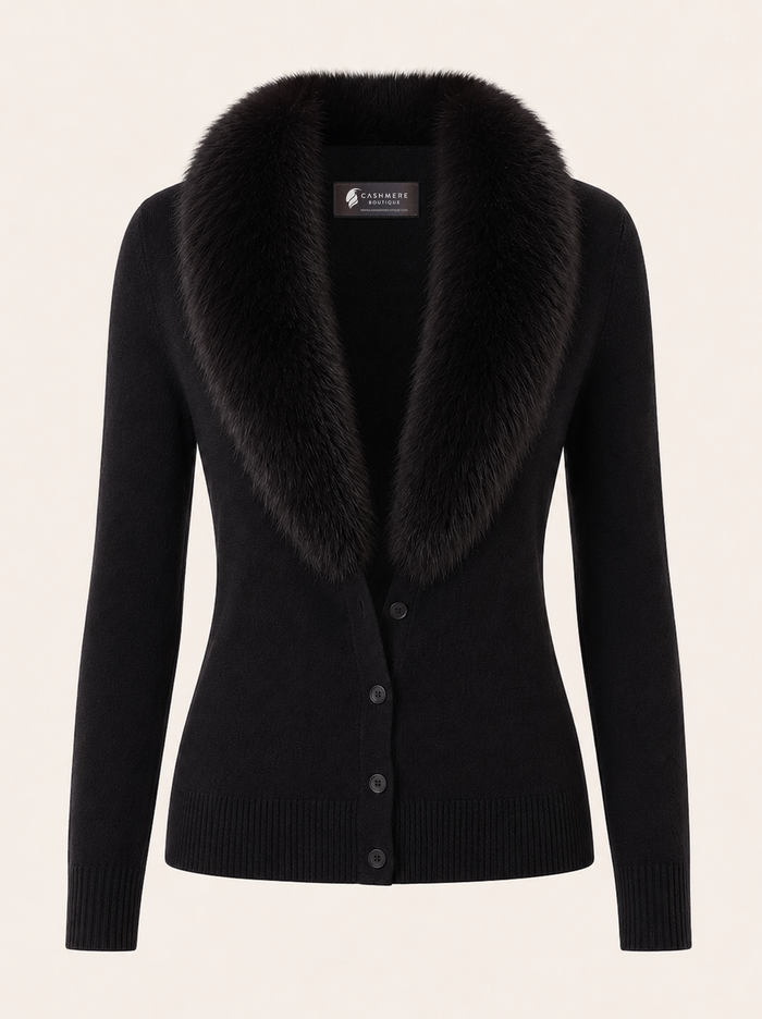 Cashmere Cardigan with Fur Collar