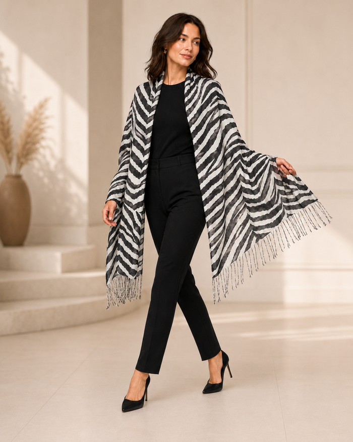 Cashmere Wrap in Animal Prints - Zebra