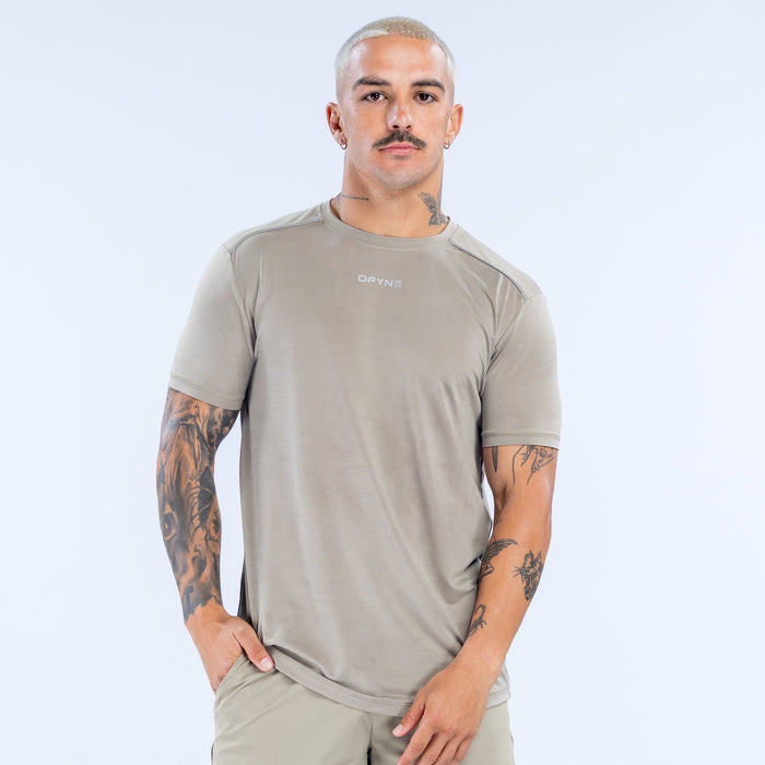 Men's light olive active short-sleeve t-shirt with crew neck