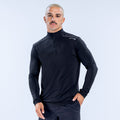 Black quarter-zip pullover with mock neck and long sleeves