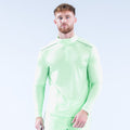 Light green quarter-zip long-sleeve pullover with stand collar and front zip