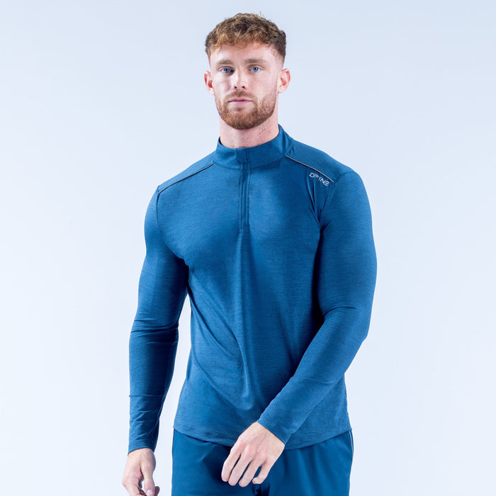 Men's blue quarter-zip long-sleeve pullover with stand collar