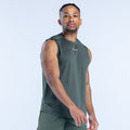 Dark green crew-neck tank top with small chest logo