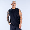 Black sleeveless athletic tank with crew neck and DRYLINE logo