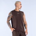 Men's dark-brown sleeveless tank top with crew neck and small chest logo