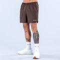 6-inch training shorts with elastic waistband, dark brown, DFYNS logo on front