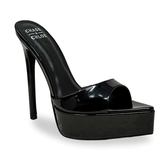 Chase Lawnie Platform Slip-on Pointy Peep Toe Stiletto Heel Mule-Black