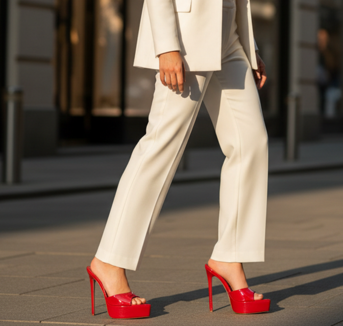 Chase Lawnie Platform Slip-on Pointy Peep Toe Stiletto Heel Mule-Red