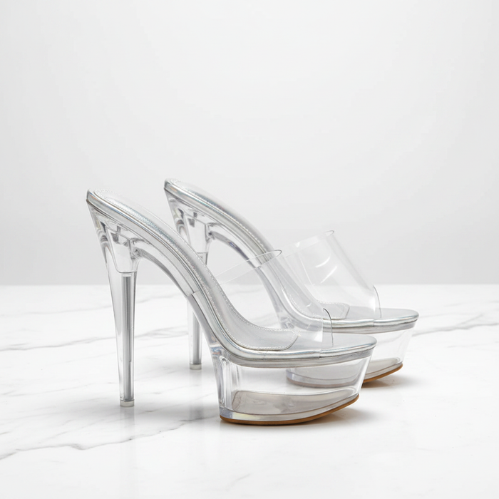 Serenity-1 Clear Trendy Slip-on Platform Round Open Toe – Women’s Stiletto Heel Mule