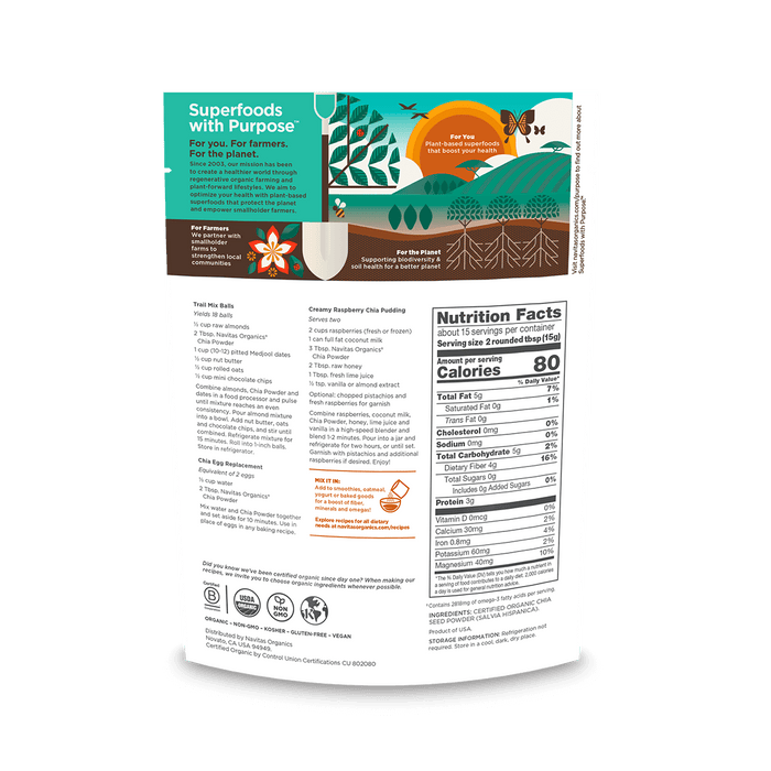 Navitas Organics 8oz. Chia Powder back of bag