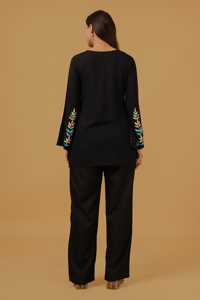 Chikankari Embroidered  Short Kurta in Rayon – Black