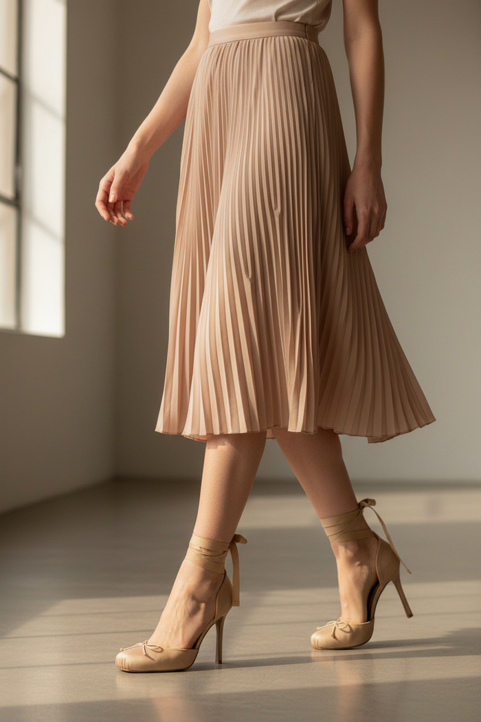 Nude Satin Ankle-Tie Stiletto Heels — Women's Ballet-Inspired Platform Pump
