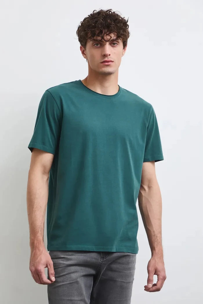 Тъмнозелена мъжка базова тениска от памук с еластан Medicine Roberto Fashion Store T-shirt RW26-TSM013-79X-S S