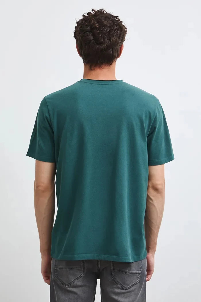 Тъмнозелена мъжка базова тениска от памук с еластан Medicine Roberto Fashion Store T-shirt RW26-TSM013-79X-S S