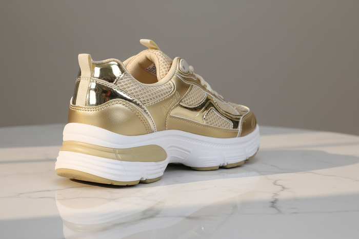 Ellyn Gold Chunky Sneakers — Women's Metallic Platform Lace-Up Shoes