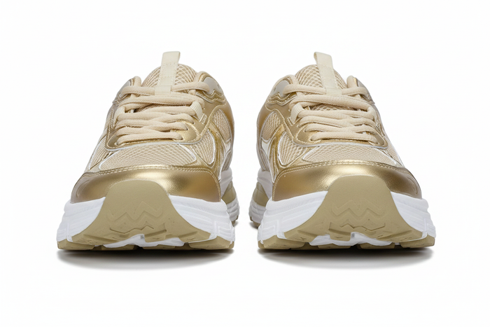 Ellyn Gold Chunky Sneakers — Women's Metallic Platform Lace-Up Shoes