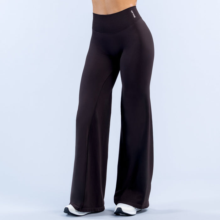 High-waist black flared leggings with wide bell legs