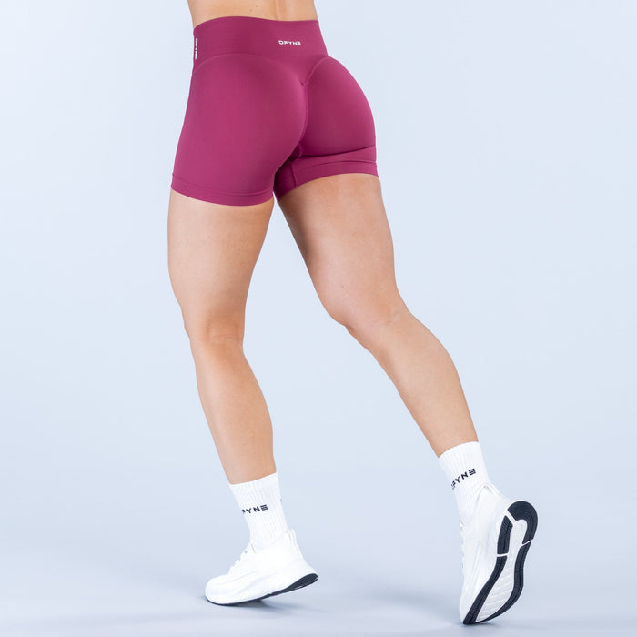 Magenta 4.5-inch athletic shorts with back seam and wide waistband