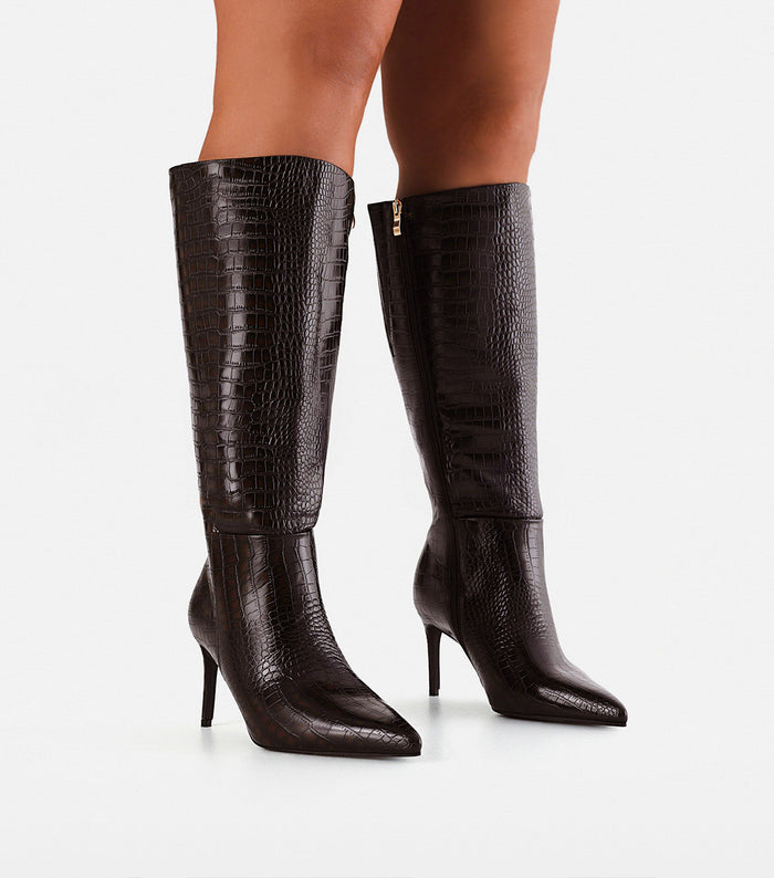 DILAN EXTENDED CURVE - DARK CACAO CROC-Boots-Billini-Billini
